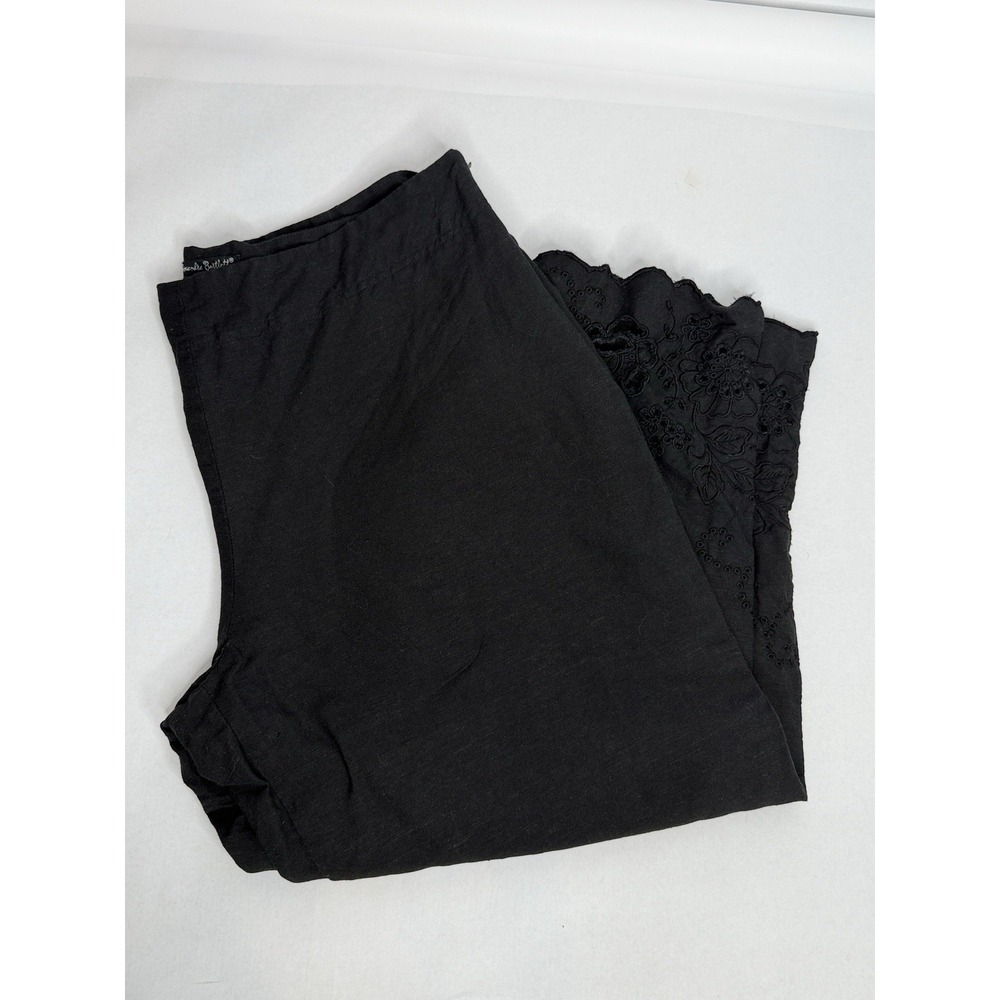 Alexandra Bartlett Linen Black Capri Pants Embroidered Eyelet 14 Classic